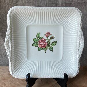 Vtg Wedgwood Edme Moss Rose Porcelain Brown Stamp 60s Cake Plate
